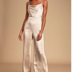 LuLu's Champagne Satin Cowl Neck Jumpsuit